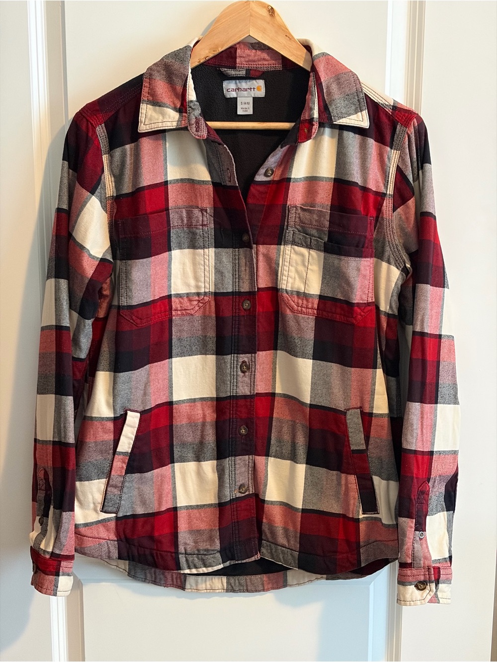 Carhartt Red, Cream and Black Plaid Button-Front Shirt Jacket